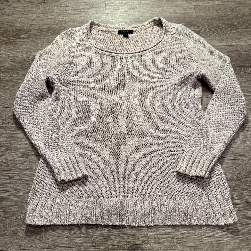 J Crew Sweater Women S Gray Cotton Linen Knit Summer Coastal Preppy Minimalist